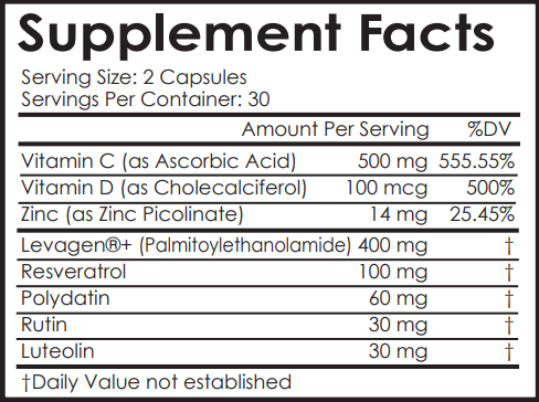 Mirica Immune Supplement Facts - Includes Palmitoylethanolamide, Resveratrol, Polydatin and Vitamin D