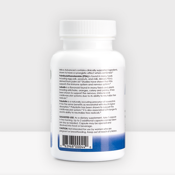 Mirica Advanced Palmitoylethanolamide Bottle Side Label